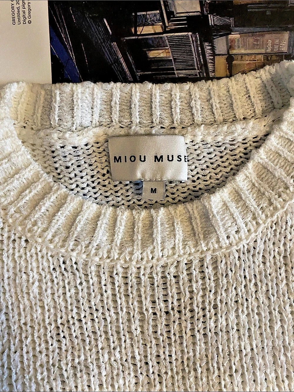 Miou Muse Knit Crewneck Sweater in White Size Medium Like New